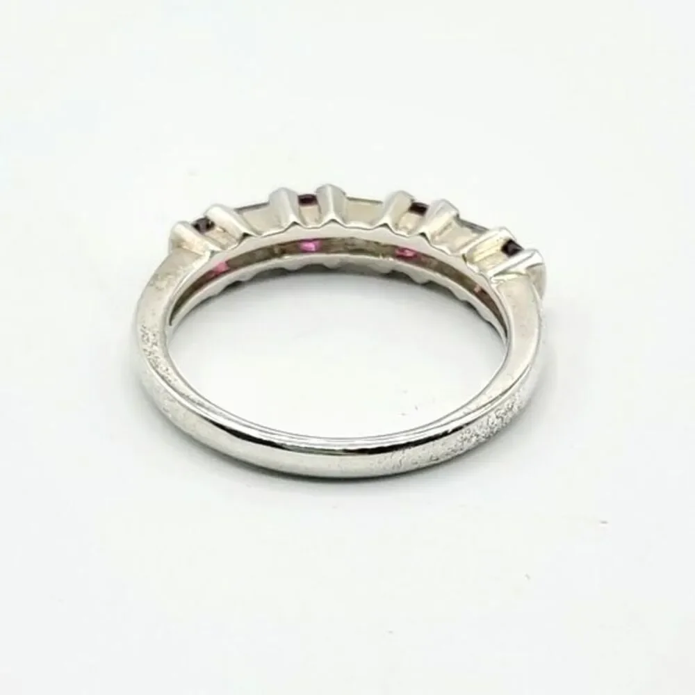 VTG 925 Sterling Silver Alternating Pink and Blue Gemstone Band Ring, Size 9.25